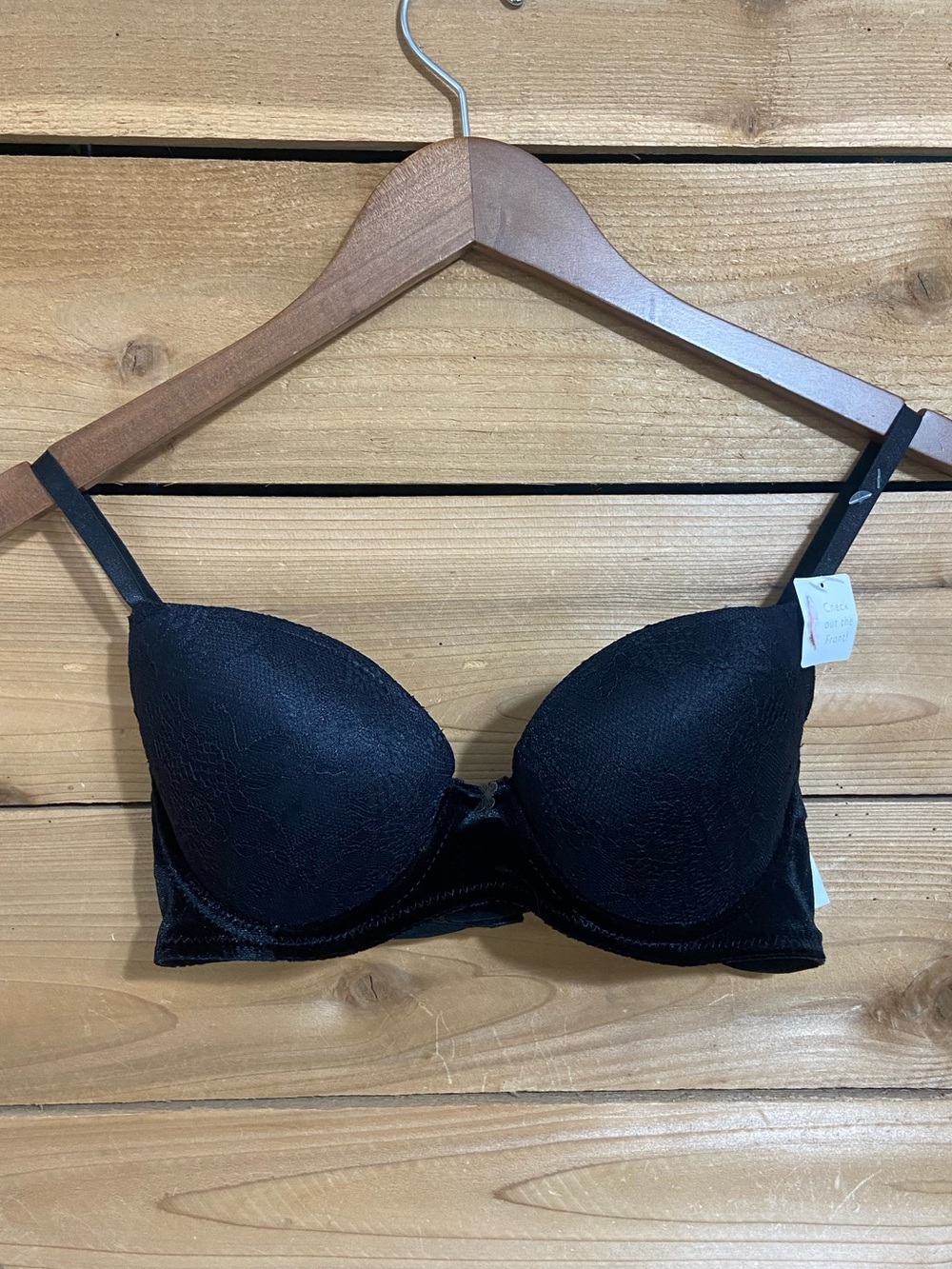 Jessica Simpson Black Lace and Velvelt Push-Up Bra with Mesh Side Panels